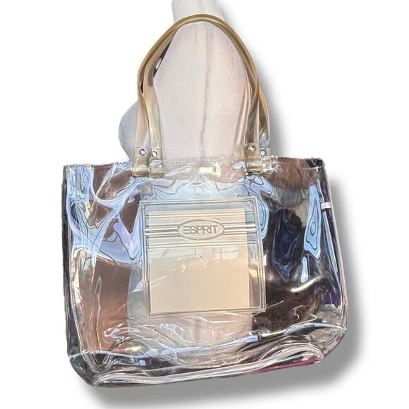 Vintage 90s Esprit Clear PVC Tote Bag Transparent Logo Purse Beach Transparent - Picture 3 of 9
